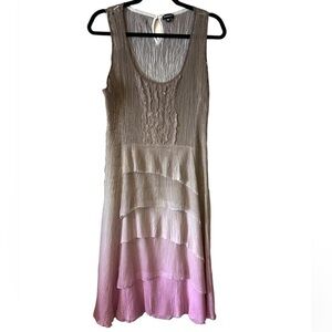 Komarov Tiered Crinkle Satin Sleeveless Midi Dress